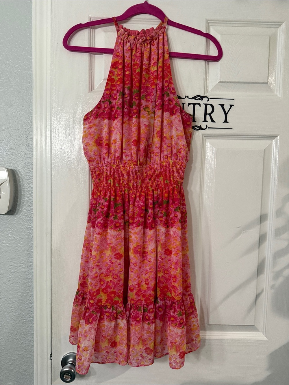 Zara Pink and Coral Floral Halter Midi Dress